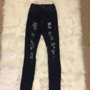 Dark wash high waisted distressed skinny jeans
